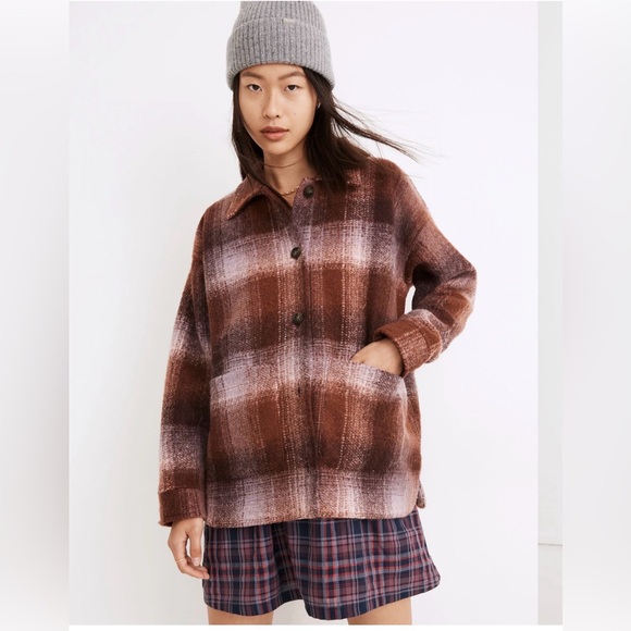Madewell Brushed Plaid Knit Shirt Jacket - Picture 2 of 6
